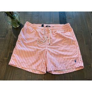 Polo Ralph Lauren Men's Stripes Swim Trunks Pink & White Size Large